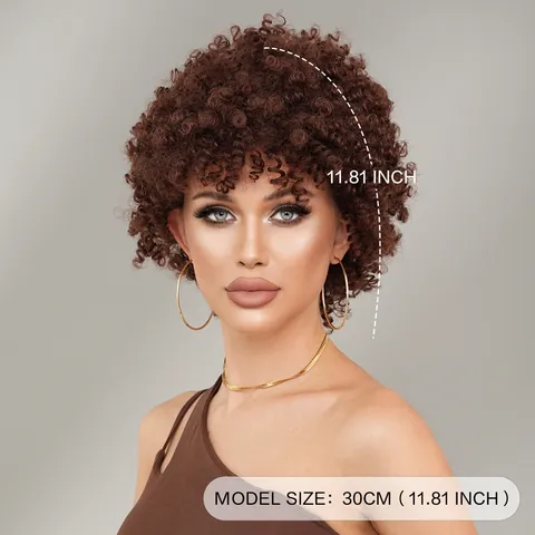 Short Afro Kinky Curly Wig For Black Women Synthetic High Temperature Fiber Heat Resistant Brown Wine Red Party Daily Use