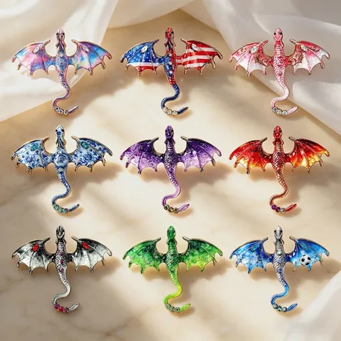 Vintage Drachen Brosche Pin Legierung Emaille Strass Imitation Künstliche Perle Tier Mythisch Revers Schmuck Für Herren Damen