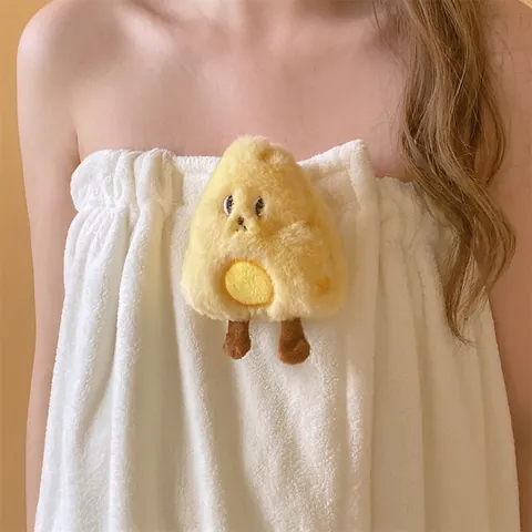 Women Wearable Coral Fleece Bath Towel Absorbent Soft Thickened Bath Skirt With Cute 3D Cloud Chicken Doll Velcro Closure Robe