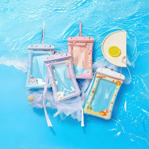 Wasserdichte Handyhülle Süßer Cartoon Schwimmende Tasche Mit Umhängeband Touchscreen Kompatibel PVC Für Strand Schwimmen