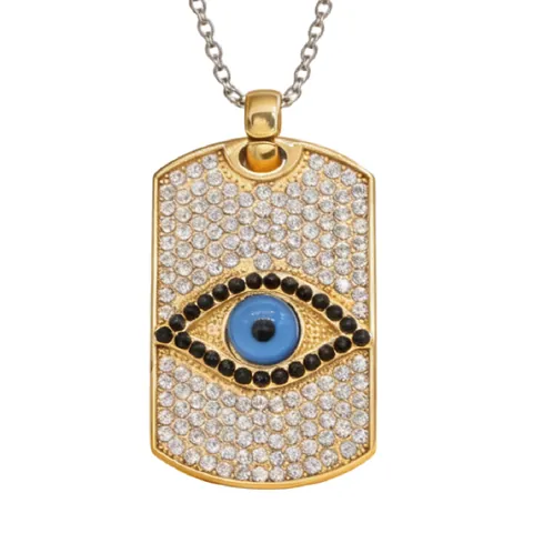 Collana con Ciondolo Malocchio Hip Hop da Uomo in Acciaio al Titanio Targhetta Militare Rettangolare Ciondolo Solo Senza Catena
