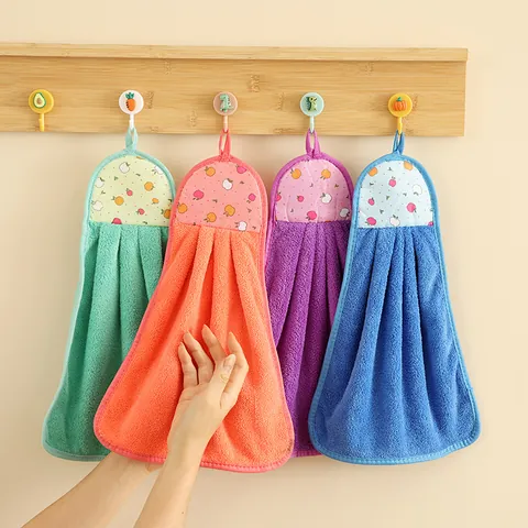 Hangende Koraalvlies Handdoek Absorberende Microvezel Keuken Badkamer Vaatdoek Fruit Appel Patroon Zachte Reinigingsdoek