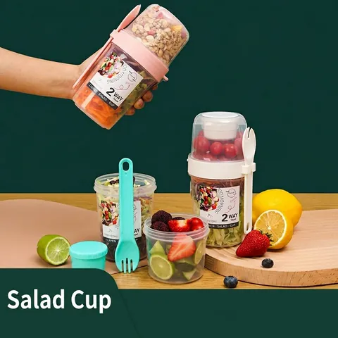 Contenitore per la Colazione a Doppio Strato Portatile con Coperchio e Cucchiaio Forchetta per Yogurt Avena Frutta Viaggio Ufficio
