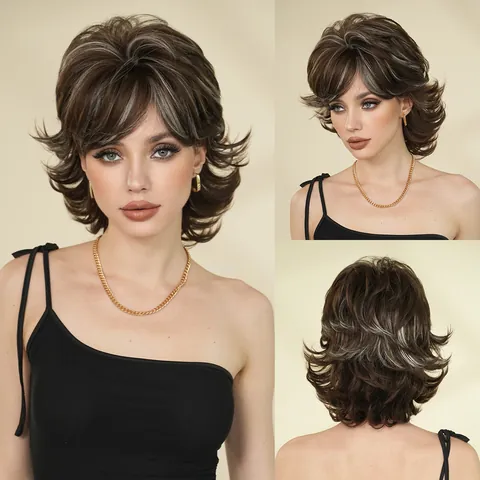 Women Vintage Short Curly Pixie Cut Wig With Highlights Retro Style Matte High Temperature Synthetic Fiber Fashion Wig