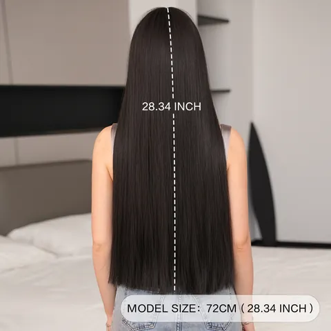 Extra Lange Rechte Synthetische Pruik Met Rechte Pony Hoge Temperatuur Vezel Blunt Cut Natuurlijke Look Haarstuk Voor Dames Cosplay