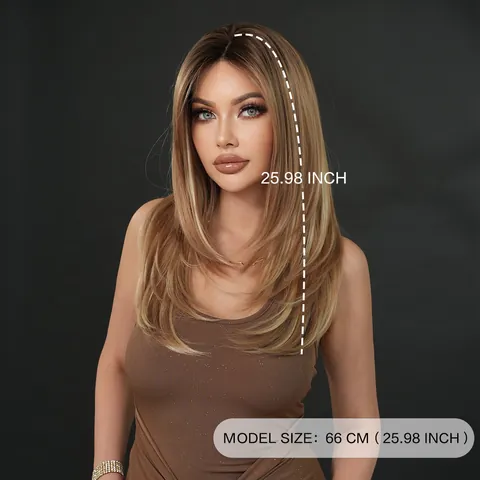 Layered Ombre Blonde Long Straight Wig For Women Heat Resistant Synthetic Hair Wolf Cut Natural Looking Daily Party Fashion Wig