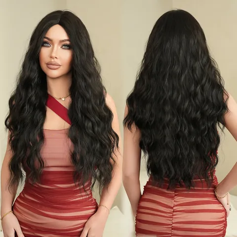 Middle Part Long Wavy Synthetic Wig Heat Resistant Fiber Natural Full Head Hair Cover For Women Daily Party Cosplay