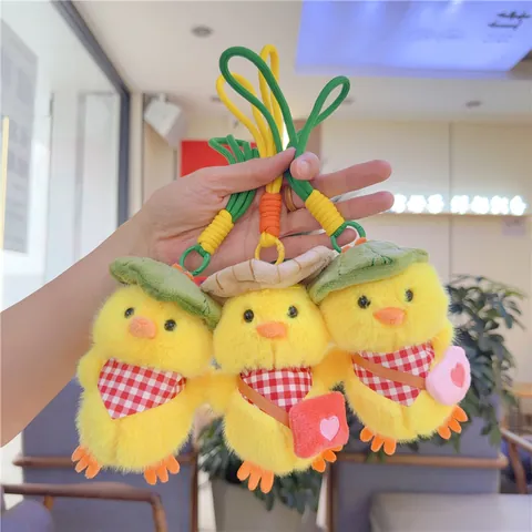 Cute Cartoon Yellow Duck Plush Keychain With Hat Heart Bag Scarf Soft Accessory For Bag Charm Birthday Wedding Gift