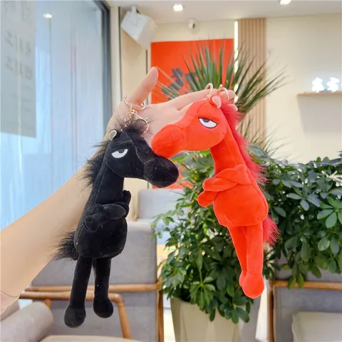 Quirky Bored Expression Horse Plush Keychain Funny Stuffed Long Neck Pony Toy Bag Hanging Ornament Mascot Gift For Teens Adults