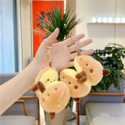 Cute Sweet Potato Avocado Plush Keychain Soft Stuffed Cartoon Bag Pendant Ornament With Metal Buckle For Women Kids Gift Decor