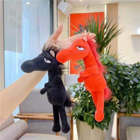 Quirky Bored Expression Horse Plush Keychain Funny Stuffed Long Neck Pony Toy Bag Hanging Ornament Mascot Gift For Teens Adults