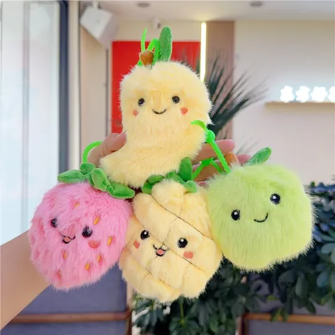 Mignon Porte-clés en Peluche Fruits Fraise Ananas Mangue Pomme Jouet Rembourré Doux Pendentif de Sac pour Enfants Cadeau