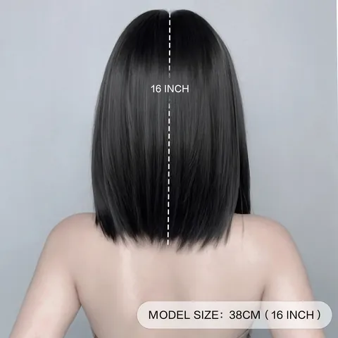 Women Short Straight Bob Wig With Bangs High Temperature Fiber Black Rose Red Gray Highlights Subculture Cosplay Party Wig