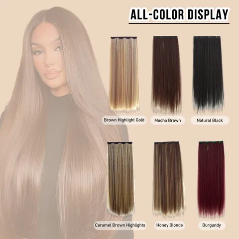 Extensiones de Cabello Liso con Clip Fibra Sintética Resistente al Calor Postizos para Mujeres Aspecto Natural Uso Diario