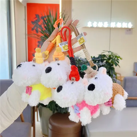 Cute West Highland White Terrier Dog Plush Keychain Pendant Dressed Puppy Soft Stuffed Animal Doll Bag Accessory Gift