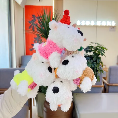 Cute West Highland White Terrier Dog Plush Keychain Pendant Dressed Puppy Soft Stuffed Animal Doll Bag Accessory Gift