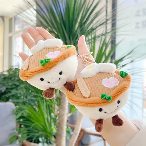 Cute Plush Egg Instant Noodles Bowl Keychain Food Series Stuffed Toy Creative Bag Pendant For Girls Kids Gift