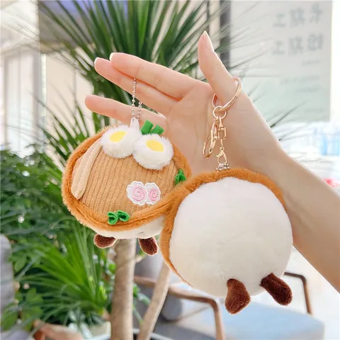 Cute Plush Egg Instant Noodles Bowl Keychain Food Series Stuffed Toy Creative Bag Pendant For Girls Kids Gift