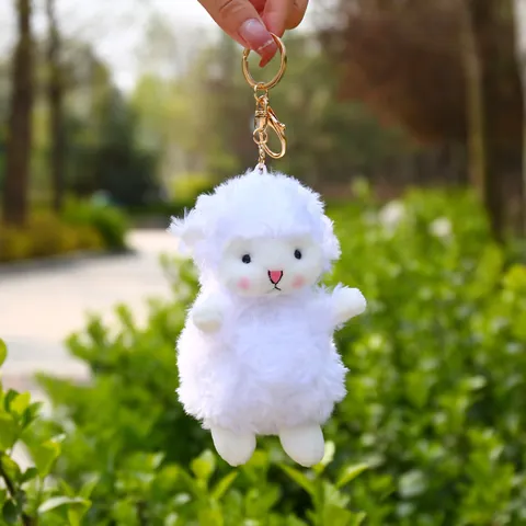 Cute White Plush Sheep Keychain Soft Animal Stuffed Toy Bag Pendant Decoration For Women Girls Daily Use Healing Gift