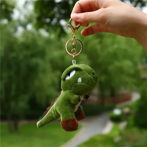 Cartoon Dinosaur Plush Keychain Cute T-Rex Stuffed Animal Bag Charm For Kids Women Gold Alloy Keyring Accessory Gift
