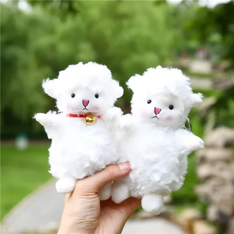 Kawaii White Sheep Plush Keychain Cute Stuffed Lamb Doll With Knitted Hat Flower Bag Bell For Bag Decor Accessories Gift