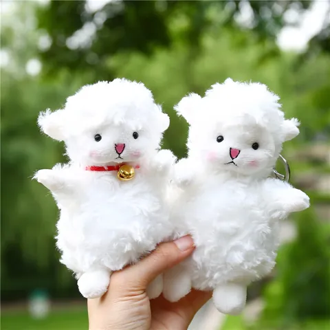 Kawaii White Sheep Plush Keychain Cute Stuffed Lamb Doll With Knitted Hat Flower Bag Bell For Bag Decor Accessories Gift