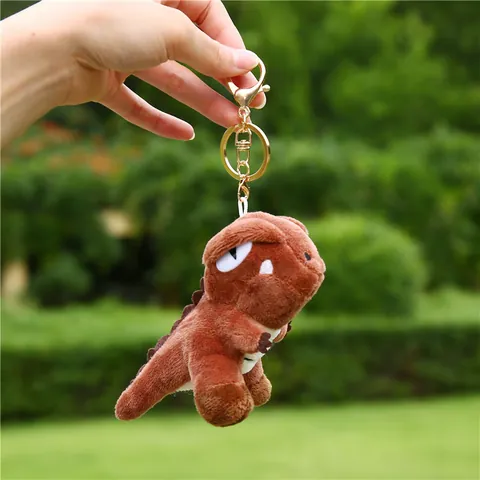 Cartoon Dinosaur Plush Keychain Cute T-Rex Stuffed Animal Bag Charm For Kids Women Gold Alloy Keyring Accessory Gift