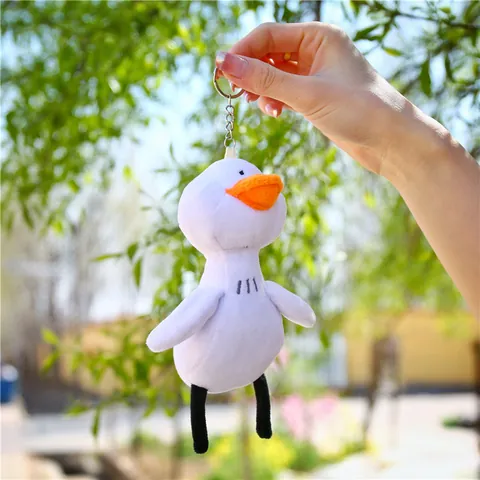 Lindo Llavero de Pato Blanco de Peluche Colgante de Bolsa de Animal de Peluche Suave con Piernas Largas y Anillo
