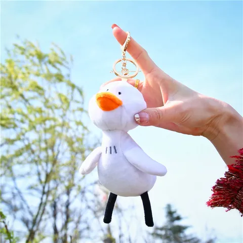 Lindo Llavero de Pato Blanco de Peluche Colgante de Bolsa de Animal de Peluche Suave con Piernas Largas y Anillo