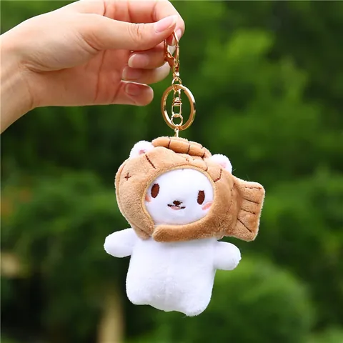 Portachiavi Gatto di Peluche Design Cappello Taiyaki Fragola Morbido Ciondolo per Borsa da Donna Decorazione Zaino