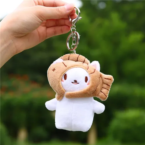 Portachiavi Gatto di Peluche Design Cappello Taiyaki Fragola Morbido Ciondolo per Borsa da Donna Decorazione Zaino
