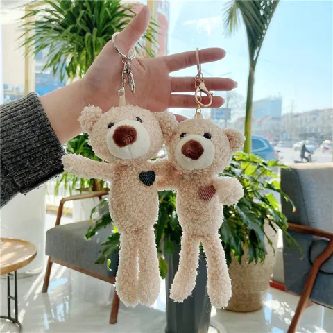 Süßer Teddybär Plüsch Schlüsselanhänger Weiche Lammwolle Stofftier Tasche Anhänger Mit Herz Deko Für Damen Mädchen Rucksack Zubehör Geschenk