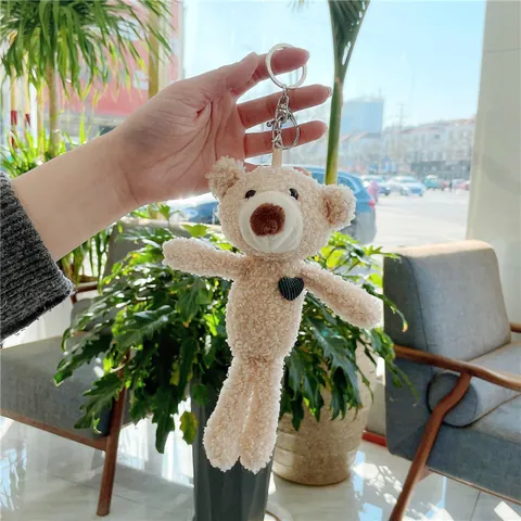 Süßer Teddybär Plüsch Schlüsselanhänger Weiche Lammwolle Stofftier Tasche Anhänger Mit Herz Deko Für Damen Mädchen Rucksack Zubehör Geschenk