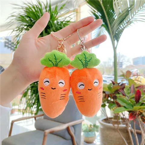 Cute Cartoon Carrot Plush Keychain Bag Pendant Soft Fruit Vegetable Doll Accessory For Girls Orange Pink