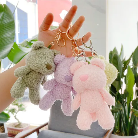 Cute Teddy Bear Plush Keychain Soft Curly Teddy Velvet Animal Doll Pendant Bag Charm For Backpack Women Gift