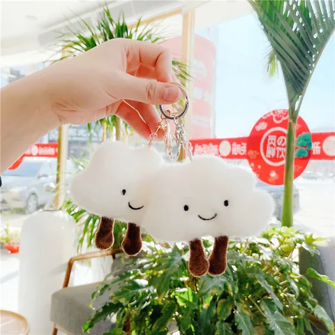 Creative Cartoon Cloud Plush Keychain Cute Smile Cloud Brooch Hair Clip Kawaii Bag Pendant Accessory Soft Stuffed Toy Decoration Gift