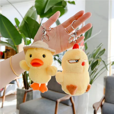 Cute Cartoon Yellow Duck Chick Plush Keychain Soft Stuffed Animal Bag Charm For Backpack Keys Small Toy For Kids Women