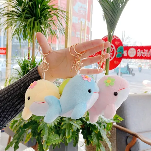 Cute Dolphin Whale Plush Toy Keychain Pendant With Flower Decor Soft Stuffed Animal Doll For Bag Backpack Decoration Gift