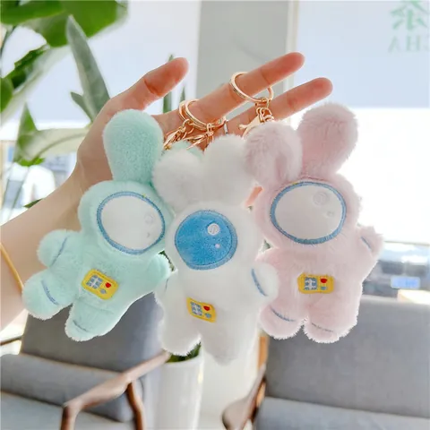 Cute Astronaut Bunny Plush Keychain Soft Space Rabbit Bag Charm For Kids Backpack Pendant Birthday Gift White Pink Mint Green
