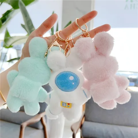 Cute Astronaut Bunny Plush Keychain Soft Space Rabbit Bag Charm For Kids Backpack Pendant Birthday Gift White Pink Mint Green