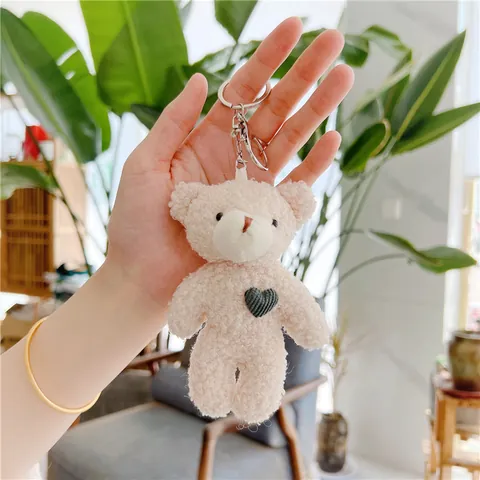 Cute Teddy Velvet Bear Plush Keychain Heart Decoration Soft Stuffed Animal Bag Pendant For Women Girls Keyring Gift