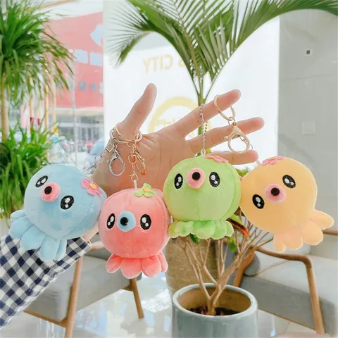 Cute Octopus Plush Keychain Cartoon Animal Stuffed Doll With Flower Decoration Soft Toy Bag Charm Key Ring Pendant Gift
