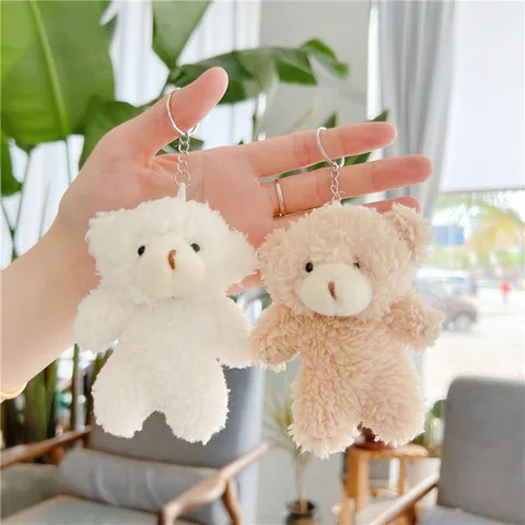 Cute Plush Blush Bear Keychain Pendant Soft Sherpa Teddy Bear Doll For Bag Accessories Gift For Kids Women