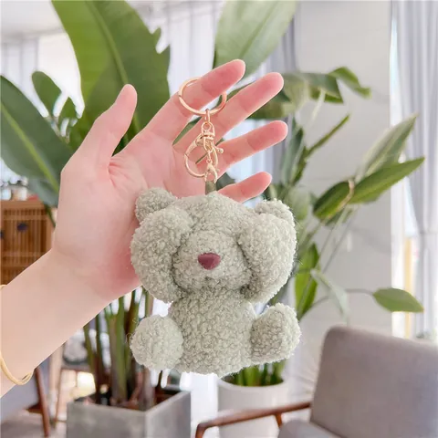 Cute Teddy Bear Plush Keychain Pendant Soft Sherpa Fleece Shying Bear Doll Keyring For Bags Backpack Decoration Kids Gift