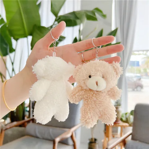 Cute Plush Blush Bear Keychain Pendant Soft Sherpa Teddy Bear Doll For Bag Accessories Gift For Kids Women