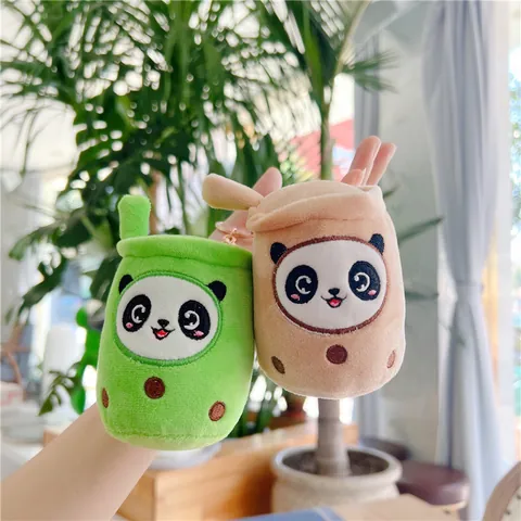 Kawaii Panda Bubble Tea Cup Plush Keychain Soft Short Plush PP Cotton Stuffed Animal Bag Pendant Keychain Birthday Gift For Kids Girls