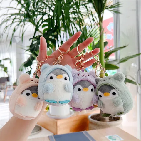 Cute Transformation Penguin Plush Keychain Japanese Style Hoodie Penguin Stuffed Animal Bag Charm For Kids Gift Accessory