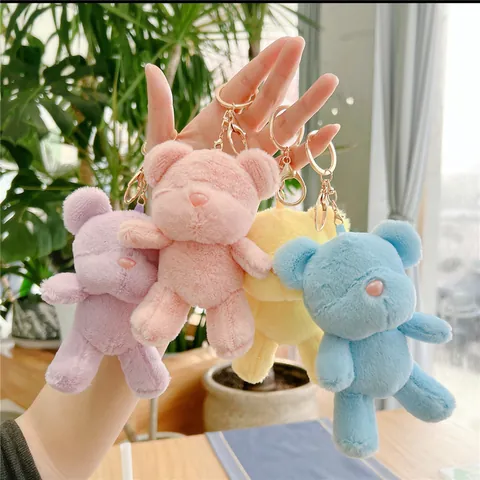 Cute Soft Teddy Bear Plush Keychain Macaron Color Animal Doll Bag Charm For Women Girls Backpack Ornament Gift