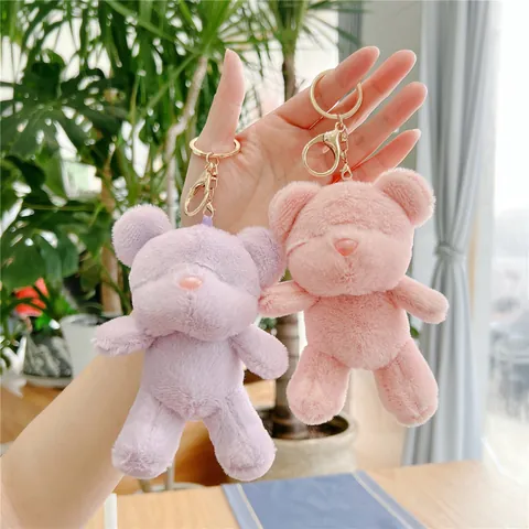 Cute Soft Teddy Bear Plush Keychain Macaron Color Animal Doll Bag Charm For Women Girls Backpack Ornament Gift