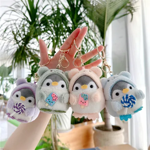 Cute Transformation Penguin Plush Keychain Pendant Soft Stuffed Doll With Ice Cream Lollipop Bag Accessories For Kids Women